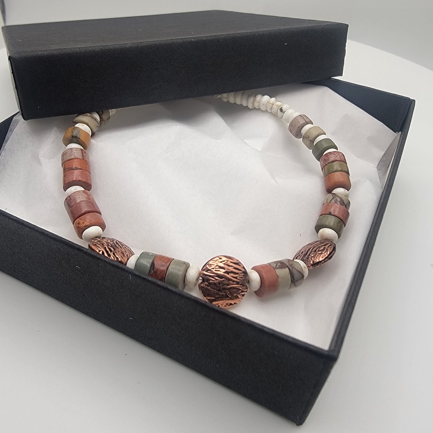Beaded Gemstone Bracelet with Copper Clasp