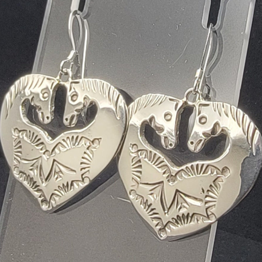 Native American Sterling Silver Horse Heart Earrings – Handcrafted .925 Artisan Jewelry