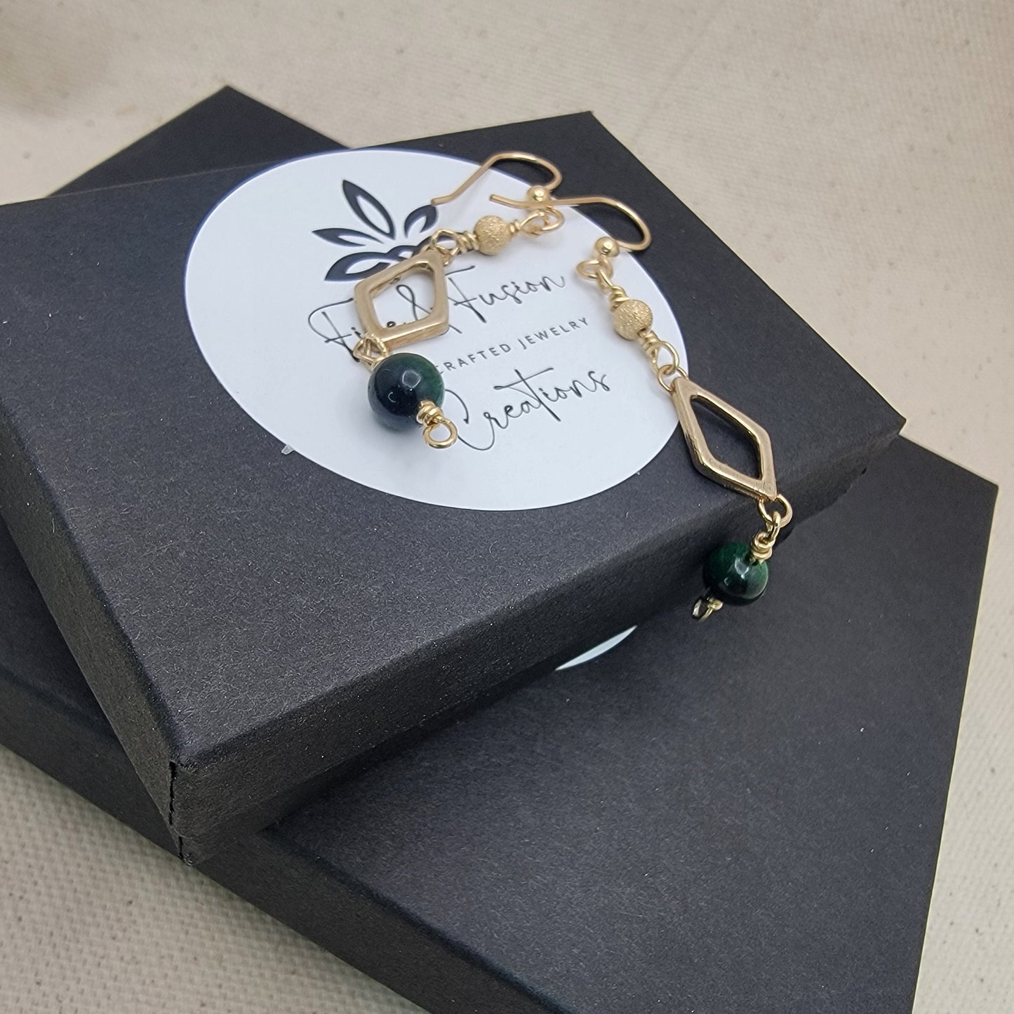 Green Tiger's Eye Gemstone dangle earrings