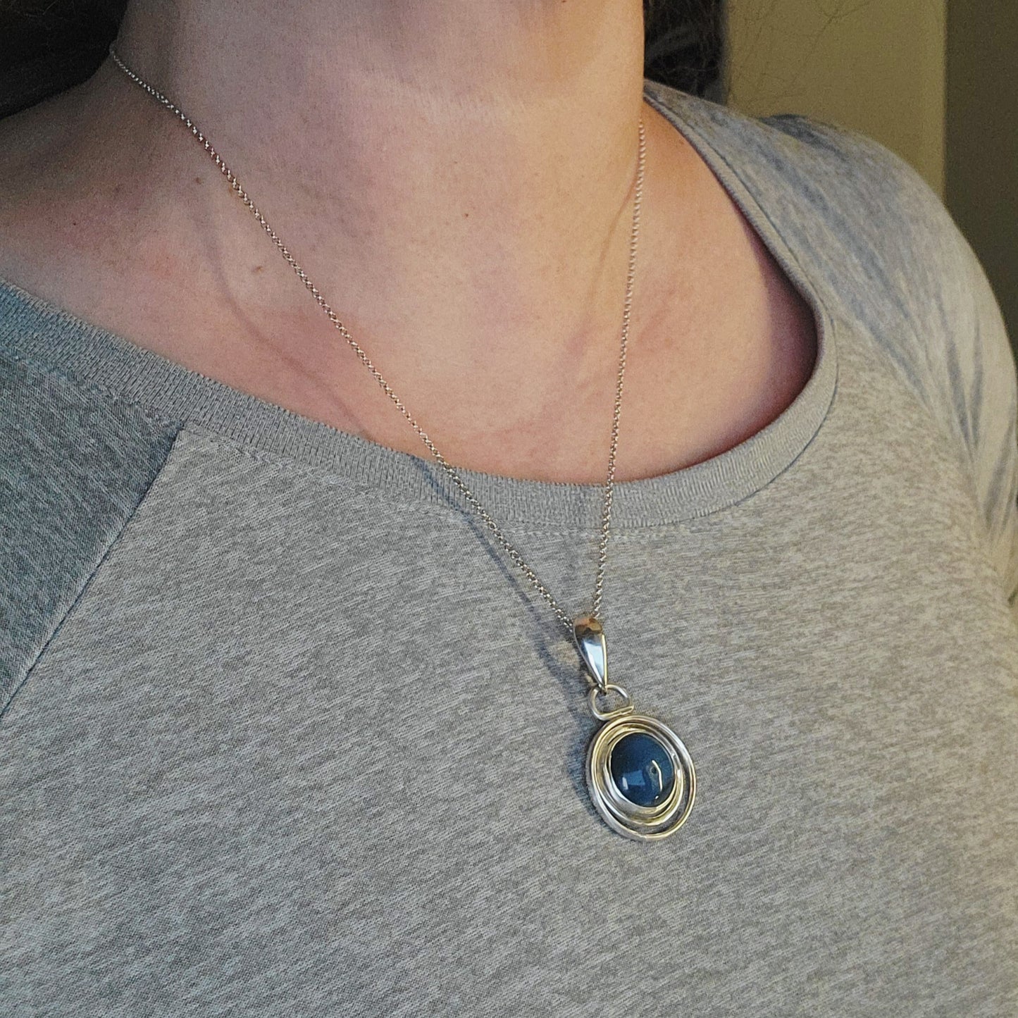 Swedish Blue Stone & Sterling Silver Pendant Continuum Collection