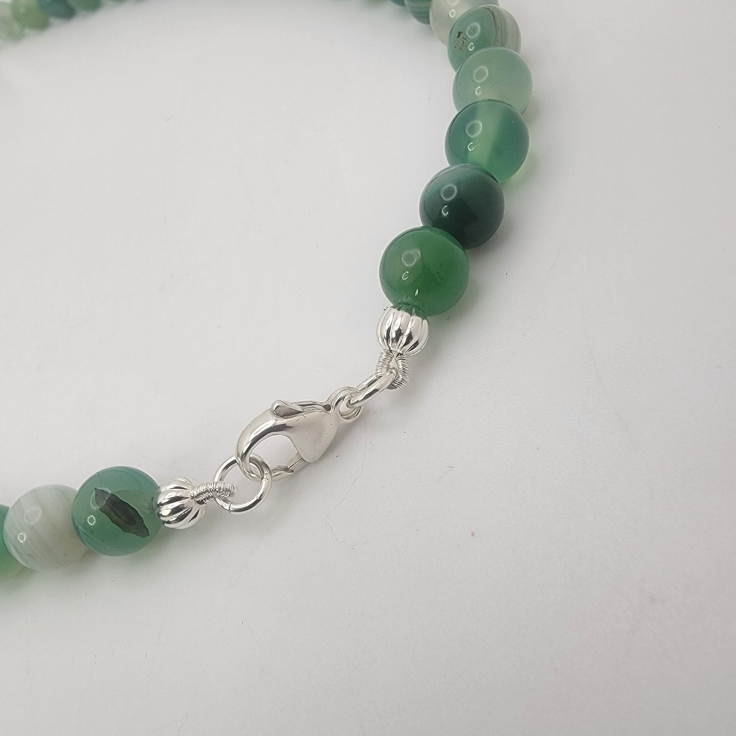16.5 inch agate beaded choker necklace with 925 sterling lobster clasp