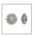 Bead, antique silver-finished "pewter" (zinc-based alloy), 16.5mm double-sided filigree puffed round flat round