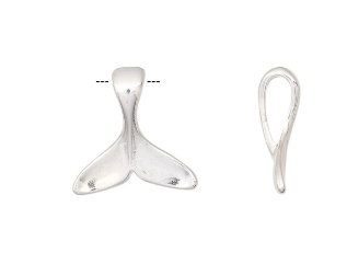 Charm, silver-finished "pewter" (zinc-based alloy), 16mm 3D whale tail (pkg of 4)