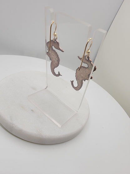 Enameled copper dangle seahorse earrings