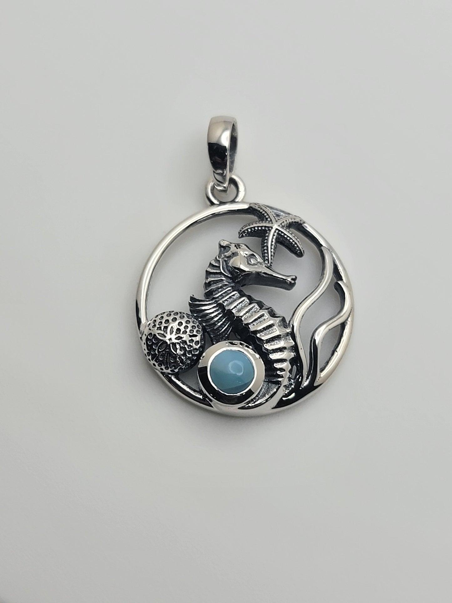 Larimar Sterling Silver Seahorse Pendant
