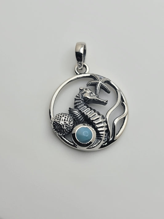 Larimar Sterling Silver Seahorse Pendant