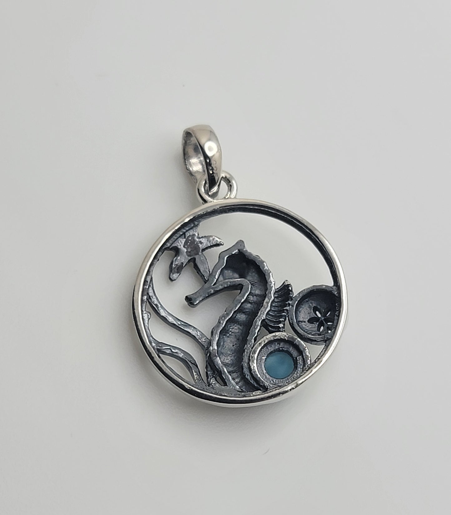 Larimar Sterling Silver Seahorse Pendant