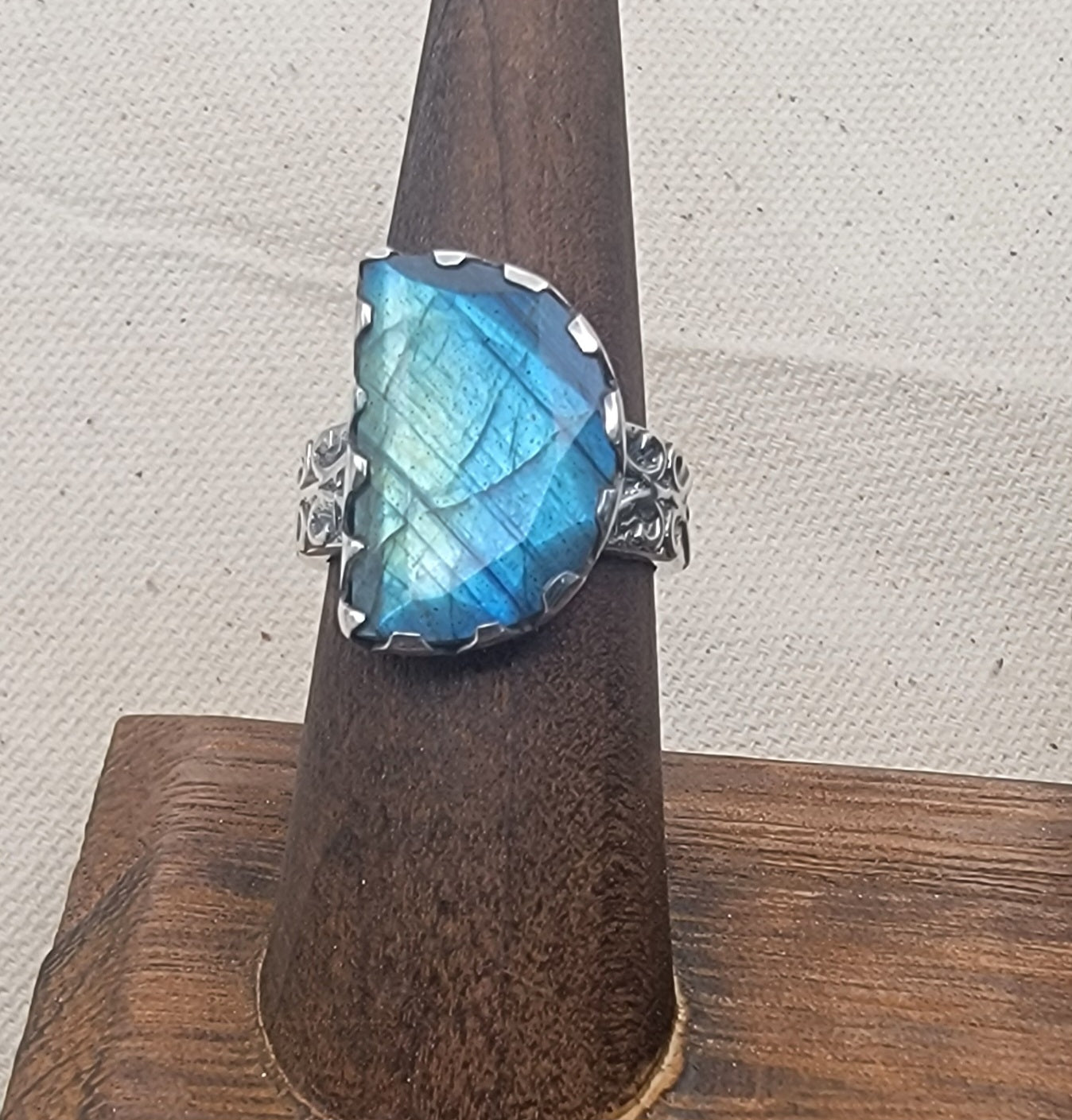 Half Moon Labradorite Sterling Silver Ring