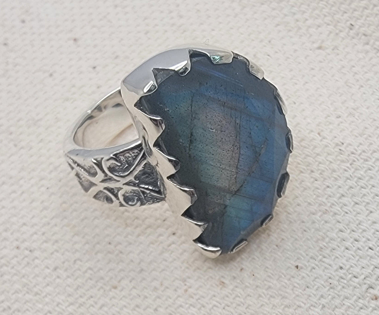 Half Moon Labradorite Sterling Silver Ring