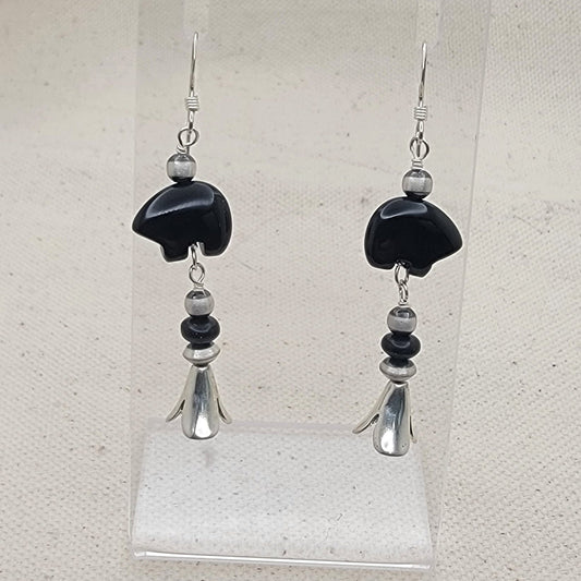 Sterling Silver & Black Onyx Gemstone Drop Earrings – Handcrafted by Native American Artisans