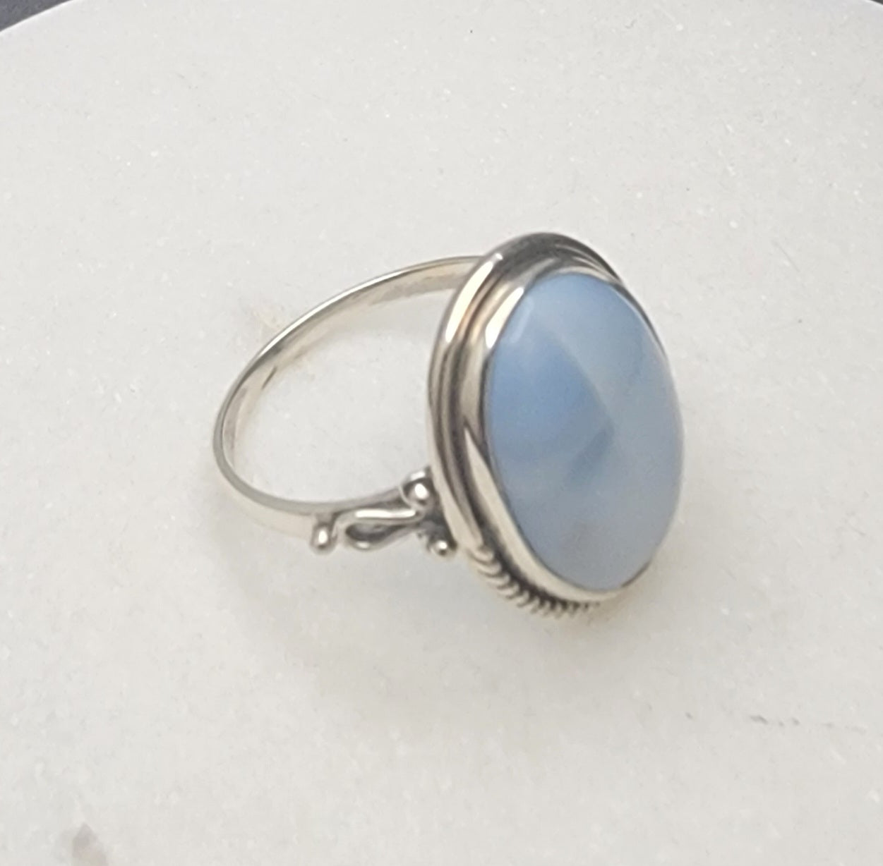 Handcrafted Sterling Silver Blue Chalcedony Statement Ring (Size 10)