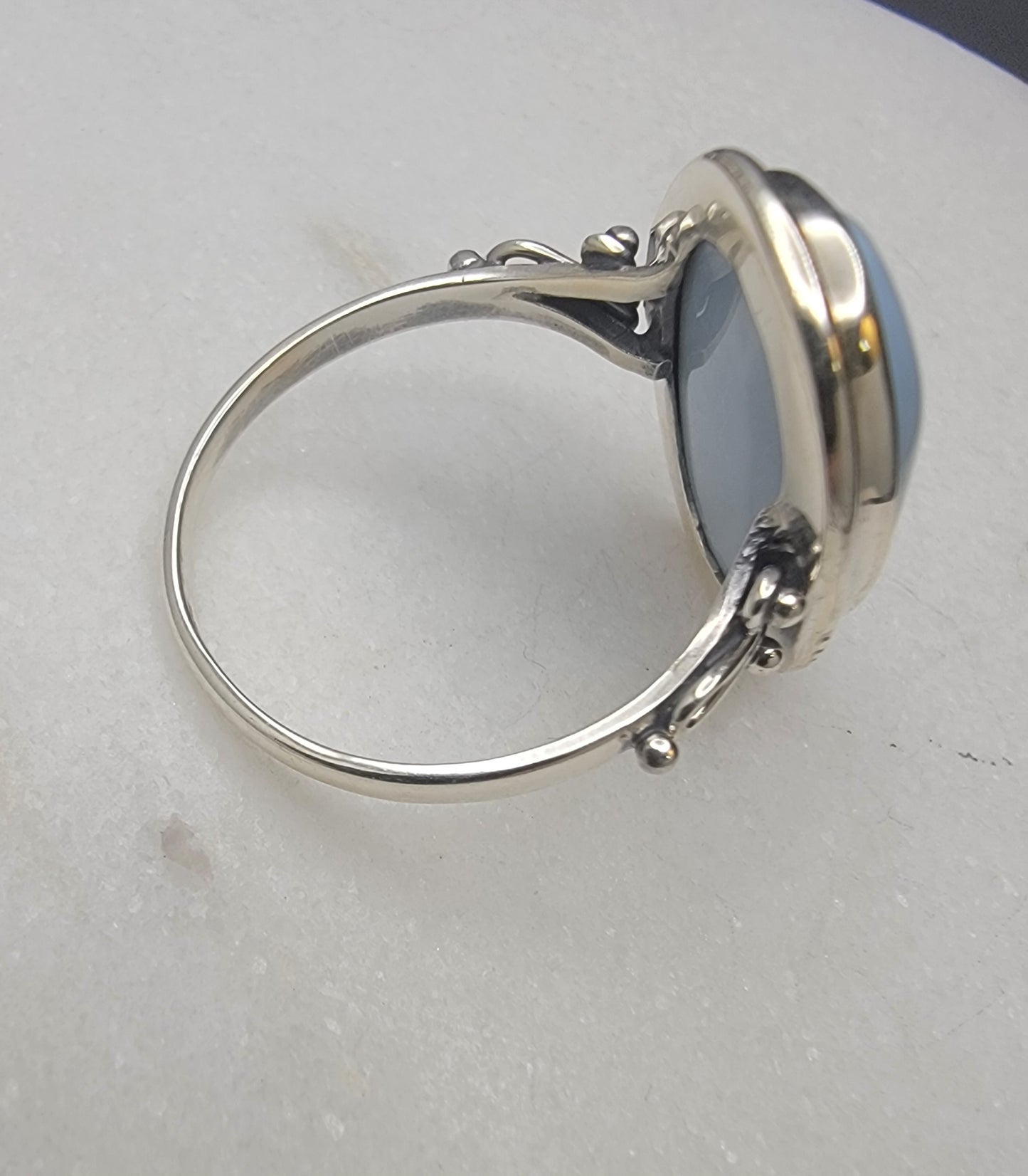 Handcrafted Sterling Silver Blue Chalcedony Statement Ring (Size 10)