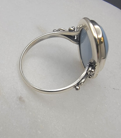 Handcrafted Sterling Silver Blue Chalcedony Statement Ring (Size 10)