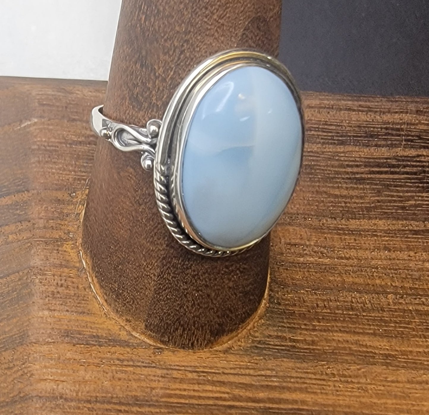 Handcrafted Sterling Silver Blue Chalcedony Statement Ring (Size 10)