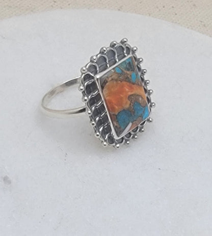 Sterling Silver Bezel-Set Oyster Turquoise Gemstone Ring (11×15 mm) – 2 mm Band Size 10