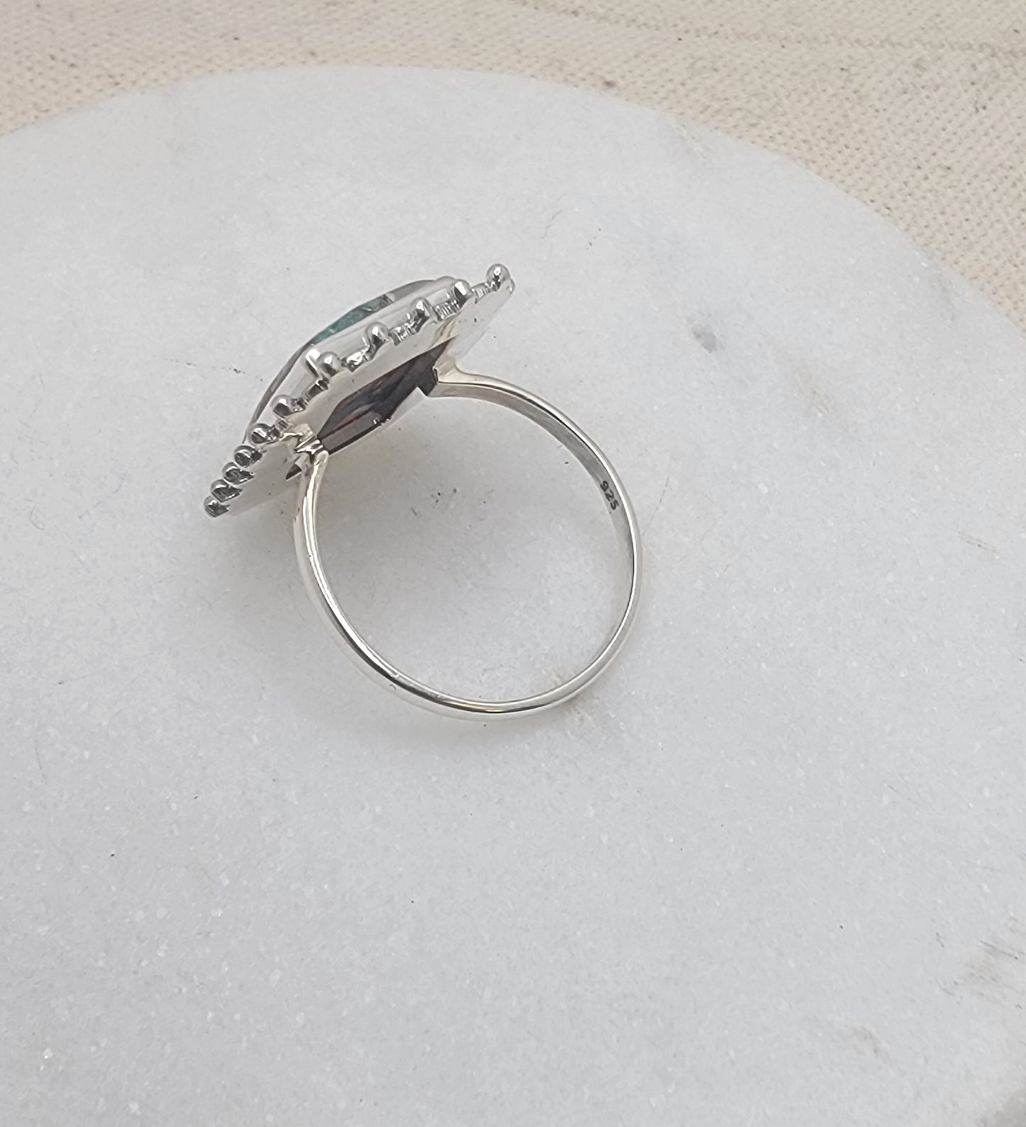 Sterling Silver Bezel-Set Oyster Turquoise Gemstone Ring (11×15 mm) – 2 mm Band Size 10