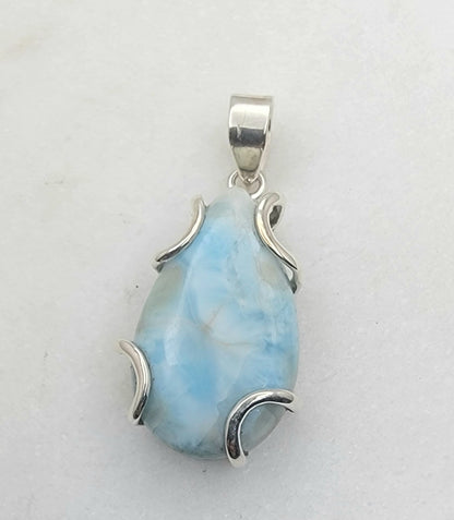 Sterling Silver Larimar Teardrop Pendant + (Multiple Chain Options)