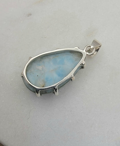 Sterling Silver Larimar Teardrop Pendant + (Multiple Chain Options)