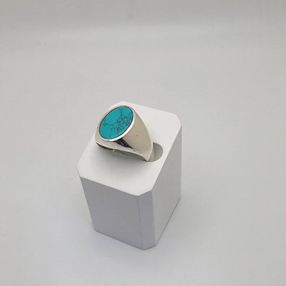 Sterling Silver Turquoise Signet Ring – Handcrafted Statement Band