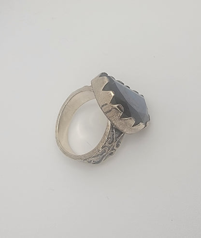 Sterling Silver and Labradorite Half Moon Design Gemstone Ring