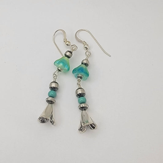 Native American Squash Blossom Dangle Earrings