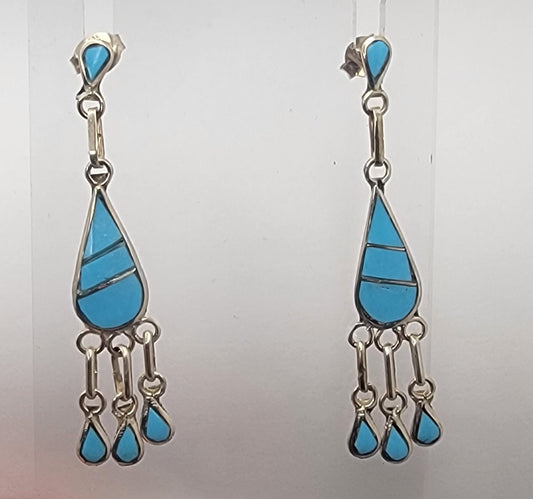 Turquoise and Sterling Silver Inlay Earrings