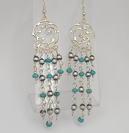 Turquoise and sterling silver dangle chandelier earrings