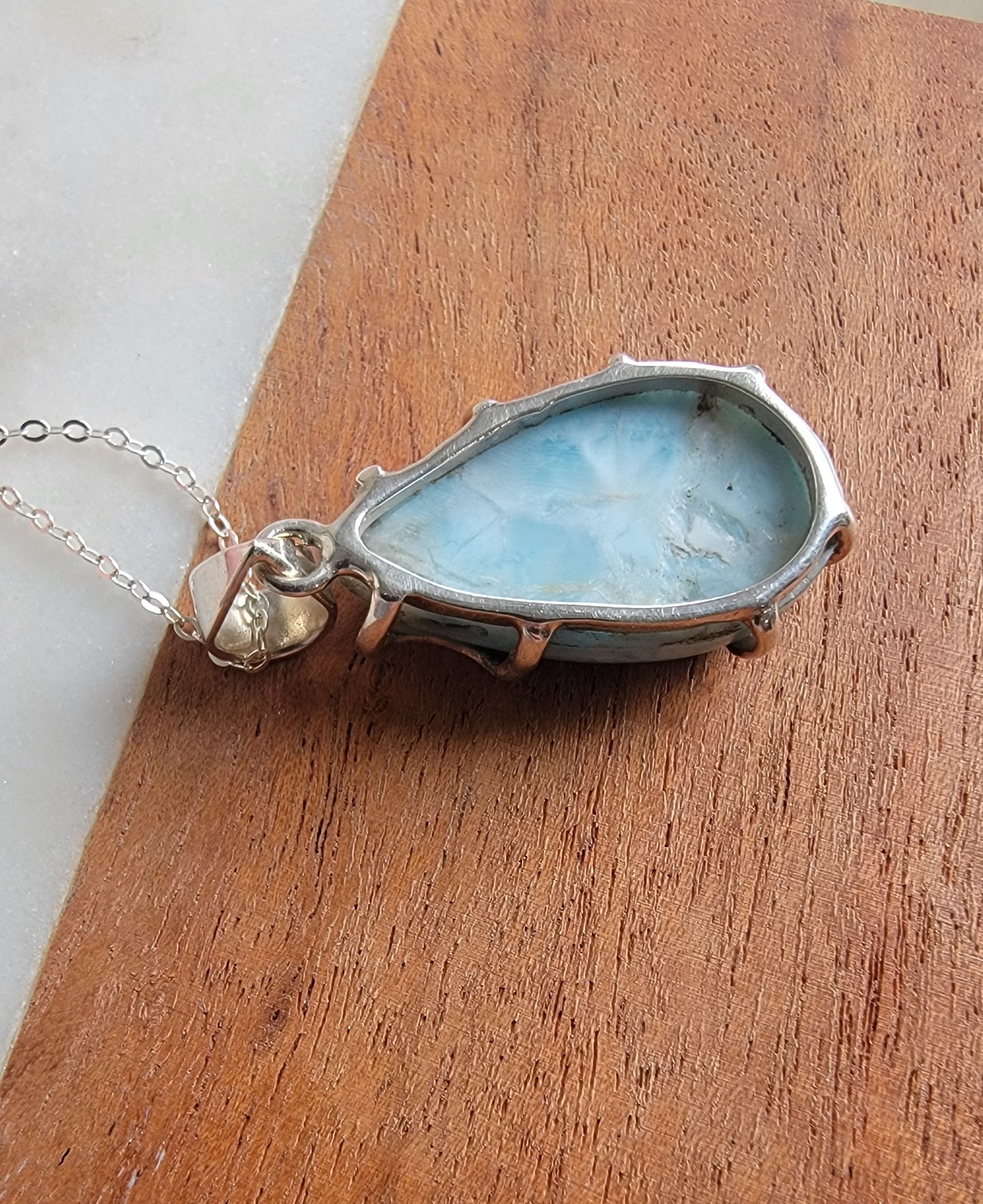 Sterling Silver Larimar Teardrop Pendant + (Multiple Chain Options)