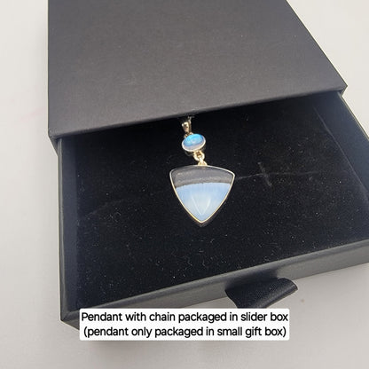 Blue opal necklace in black slider box