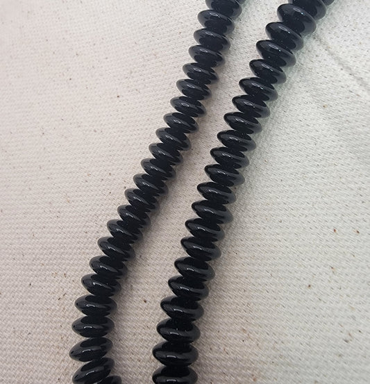 Onyx, Black Smooth Rondelle Gemstone Bead Strand – 8mm – 16"