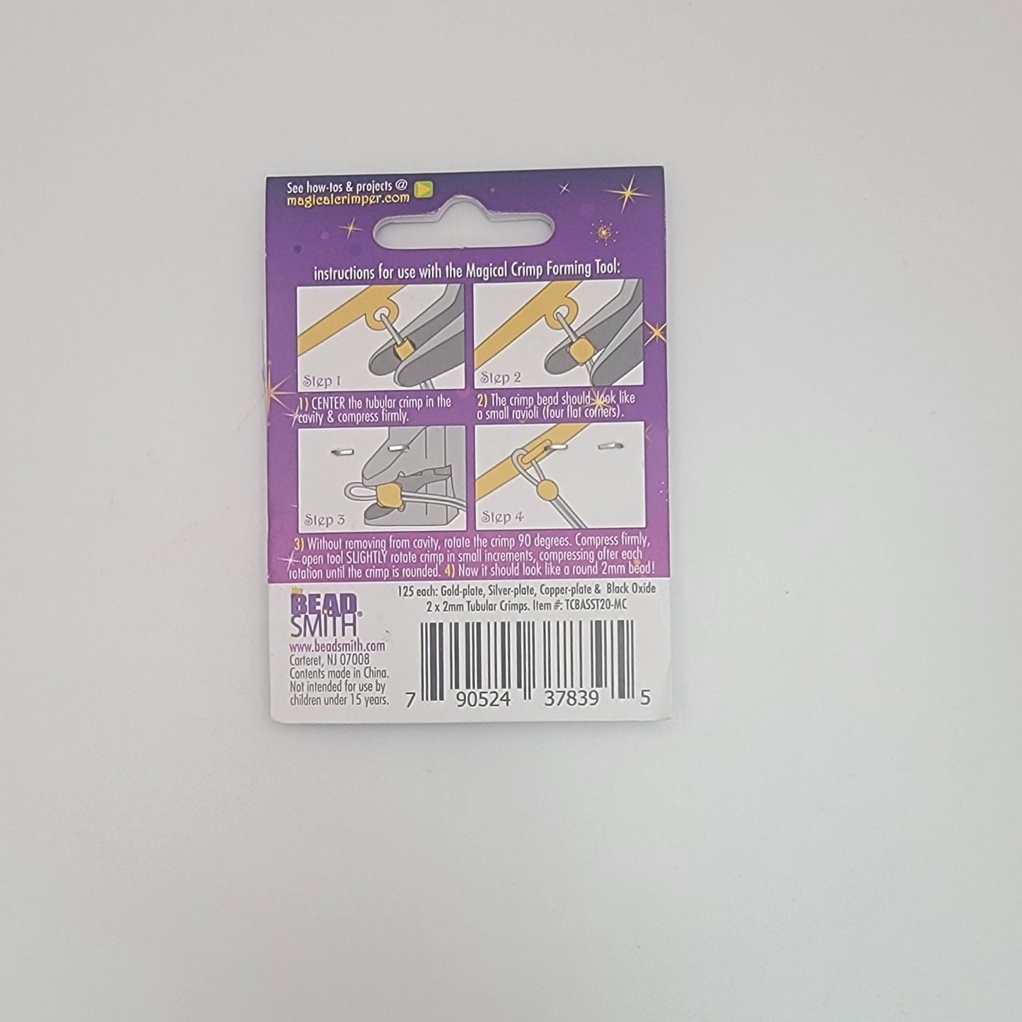 Bead Smith product packaging with purple background and text on a gray background