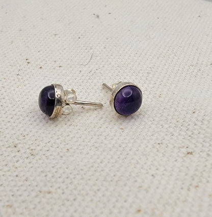 6mm Gemstone Cabochon Stud Earrings – 925 Sterling Silver