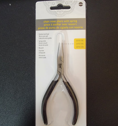 Beadsmith Chain Nose Pliers with Spring – 4.5" Super Fine Tips