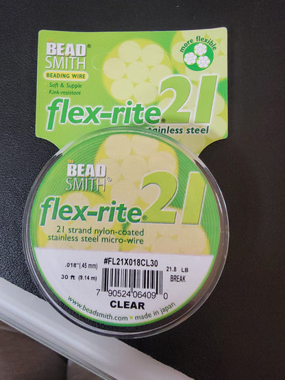 Beadsmith Flex-Rite 21 Beading Wire – .018" (0.45mm), Clear, 30 ft – 21-Strand Stainless Steel