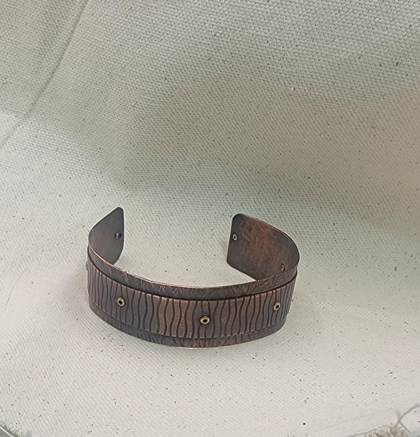 Textured Copper Cuff Bracelet with Brass Rivets – Handmade Hammered Metal Bracelet, Rustic Boho Unisex Jewelry