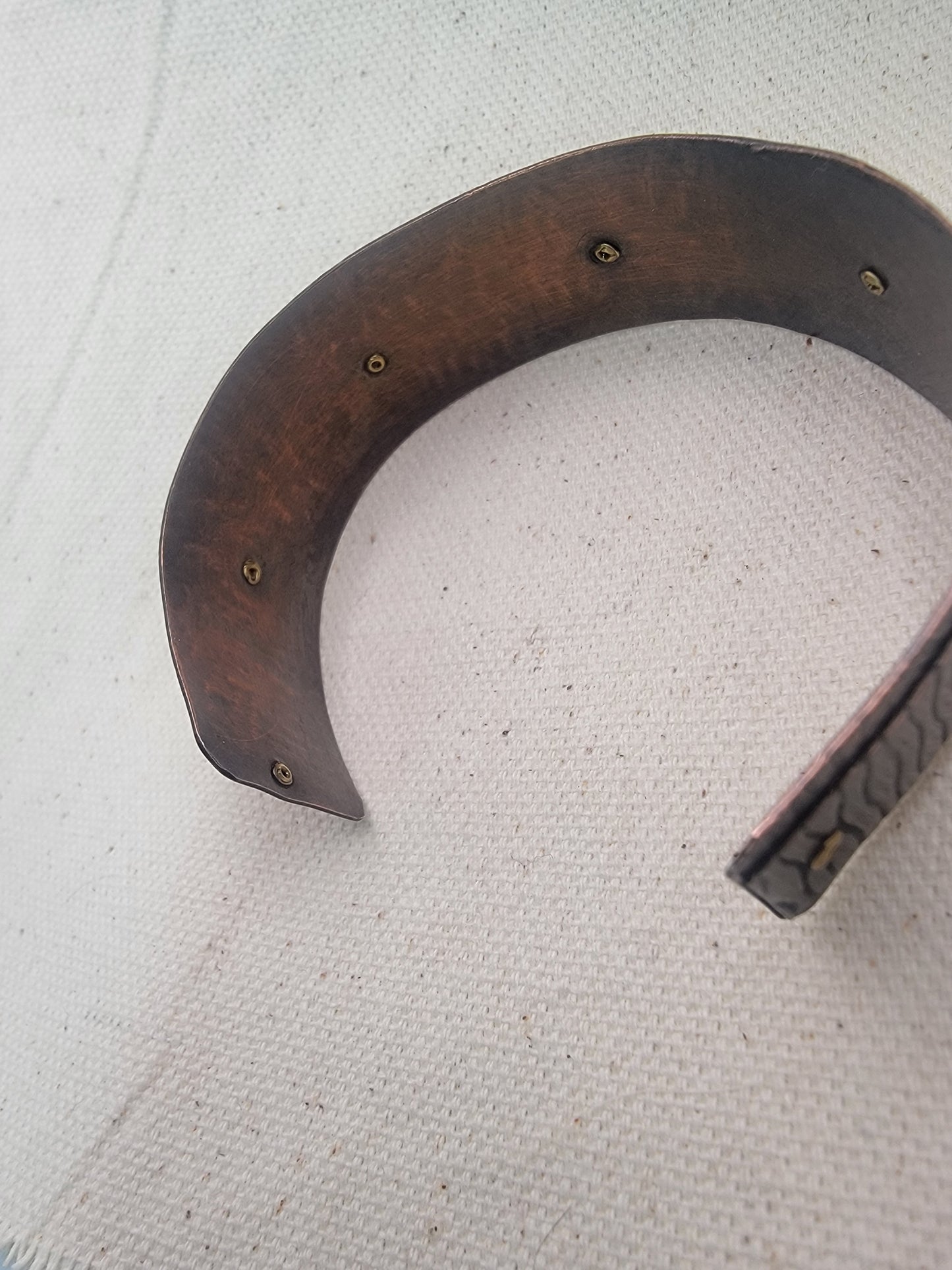 Textured Copper Cuff Bracelet with Brass Rivets – Handmade Hammered Metal Bracelet, Rustic Boho Unisex Jewelry