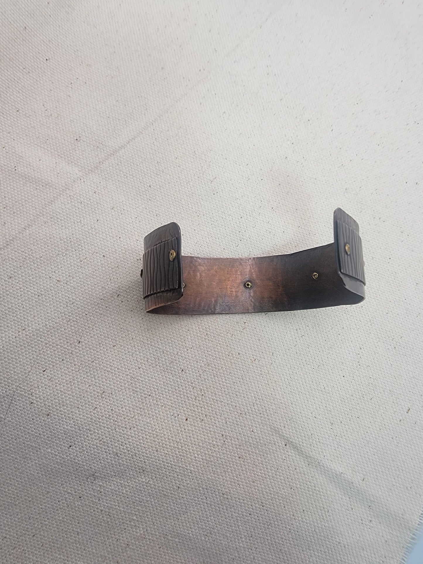 Textured Copper Cuff Bracelet with Brass Rivets – Handmade Hammered Metal Bracelet, Rustic Boho Unisex Jewelry