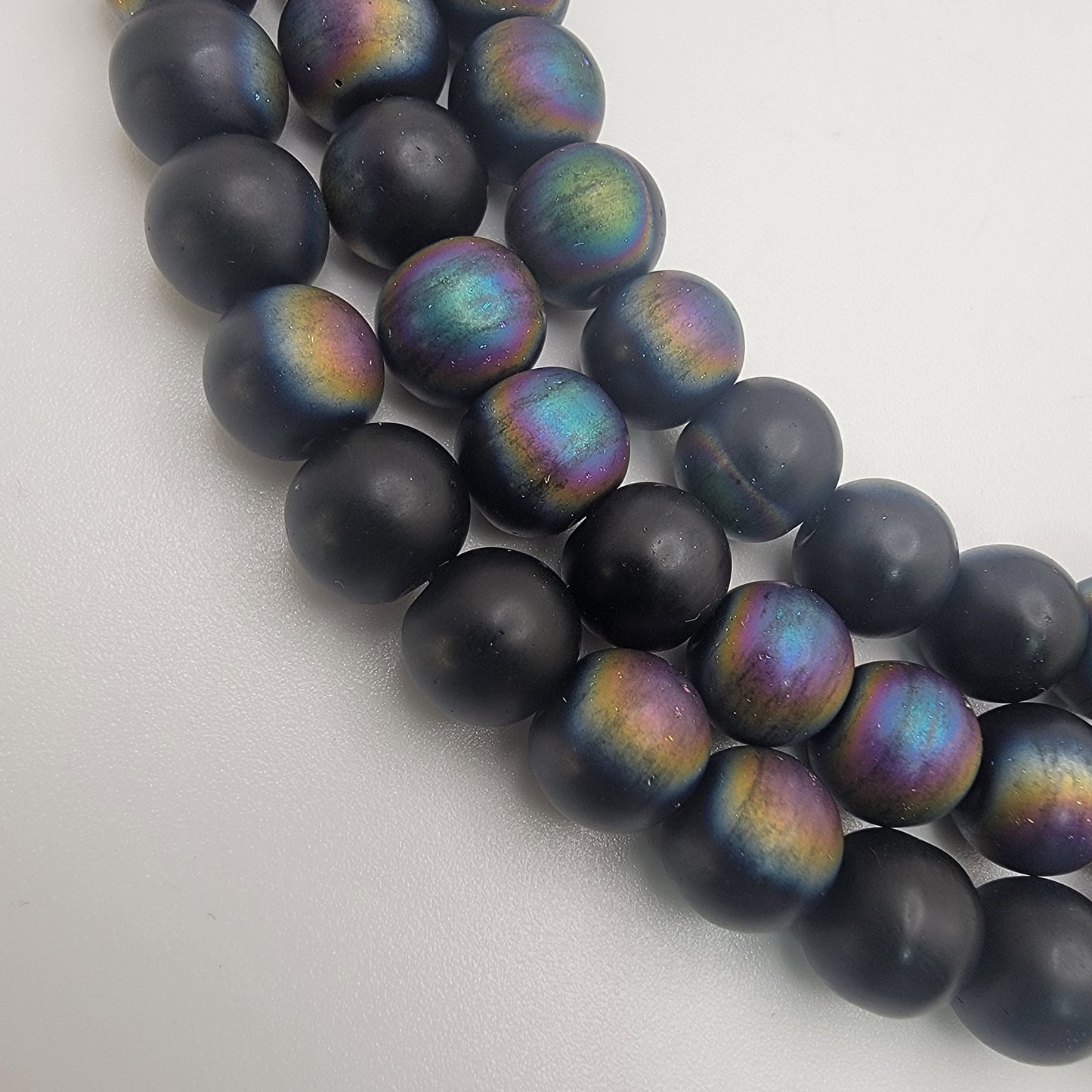 Mystic Rainbow Black Titanium Agate 6mm or 8mm Round Beads 15.5" Strand