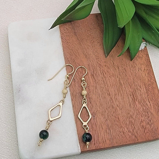 Green Tiger's Eye Gemstone dangle earrings