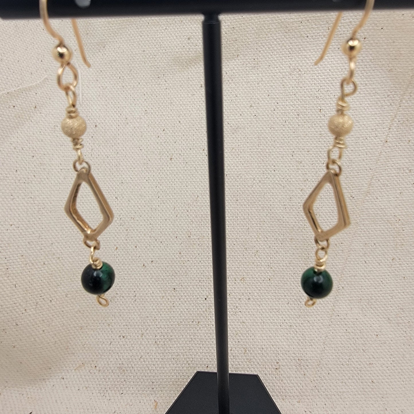 Green Tiger's Eye Gemstone dangle earrings