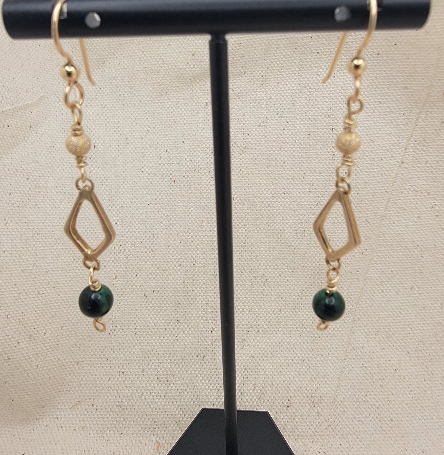 Green Tiger's Eye Gemstone dangle earrings