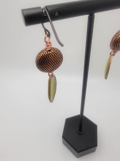 Pair of earrings with a metallic design on a white background