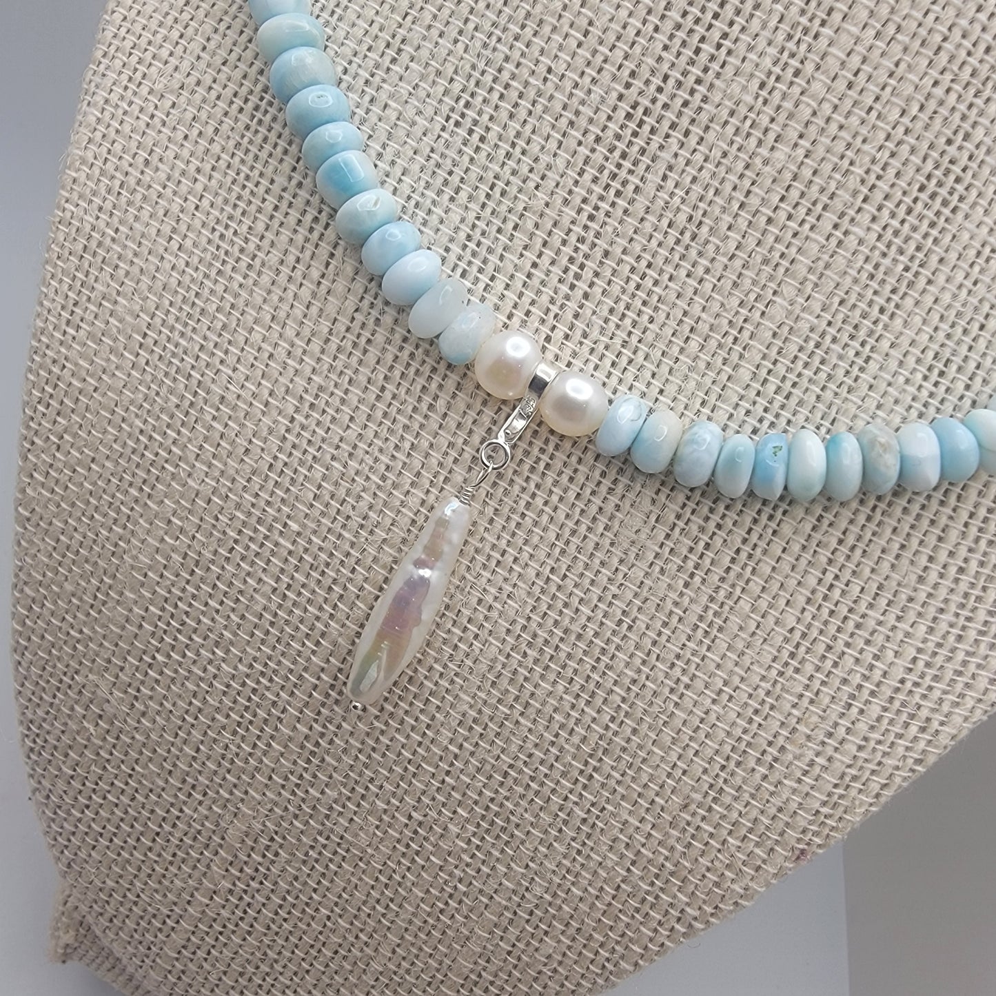 Ocean Colors Beaded Larimar and Pearl Statement Lobster Clasp 20.5" Necklace