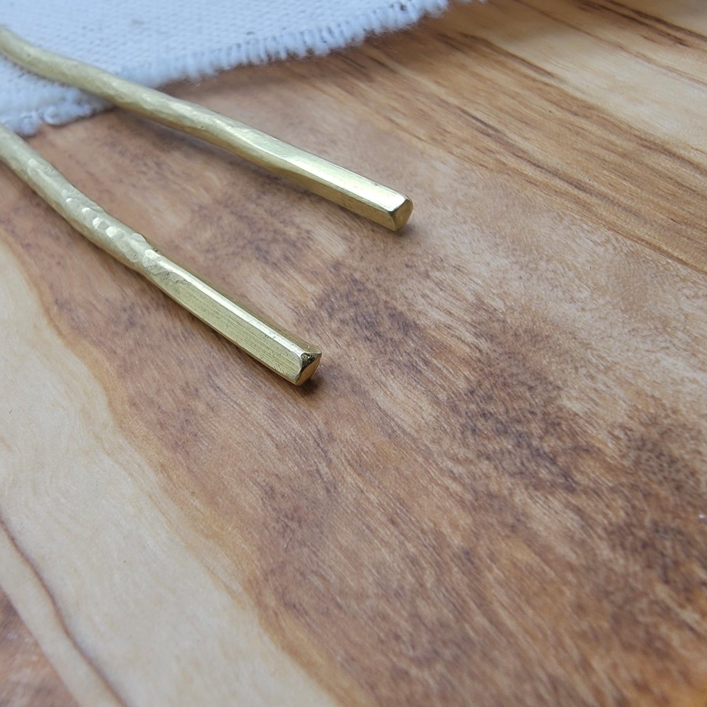 Hand Forged Wavy Freeform Hammered Textured Artisan Brass Minimalist Hair Stick Pin 6" Pair
