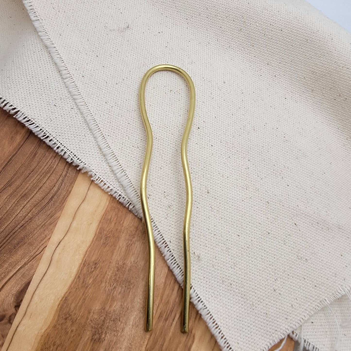 Hand Forged Wavy Artisan Brass Minimalist Hair Pin Bun Holder
