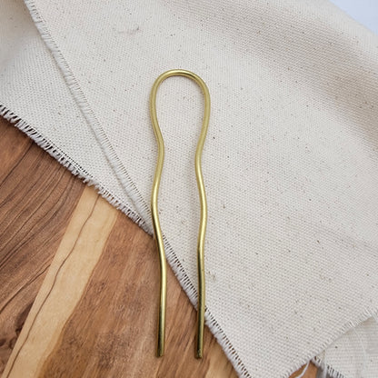 Hand Forged Wavy Artisan Brass Minimalist Hair Pin Bun Holder