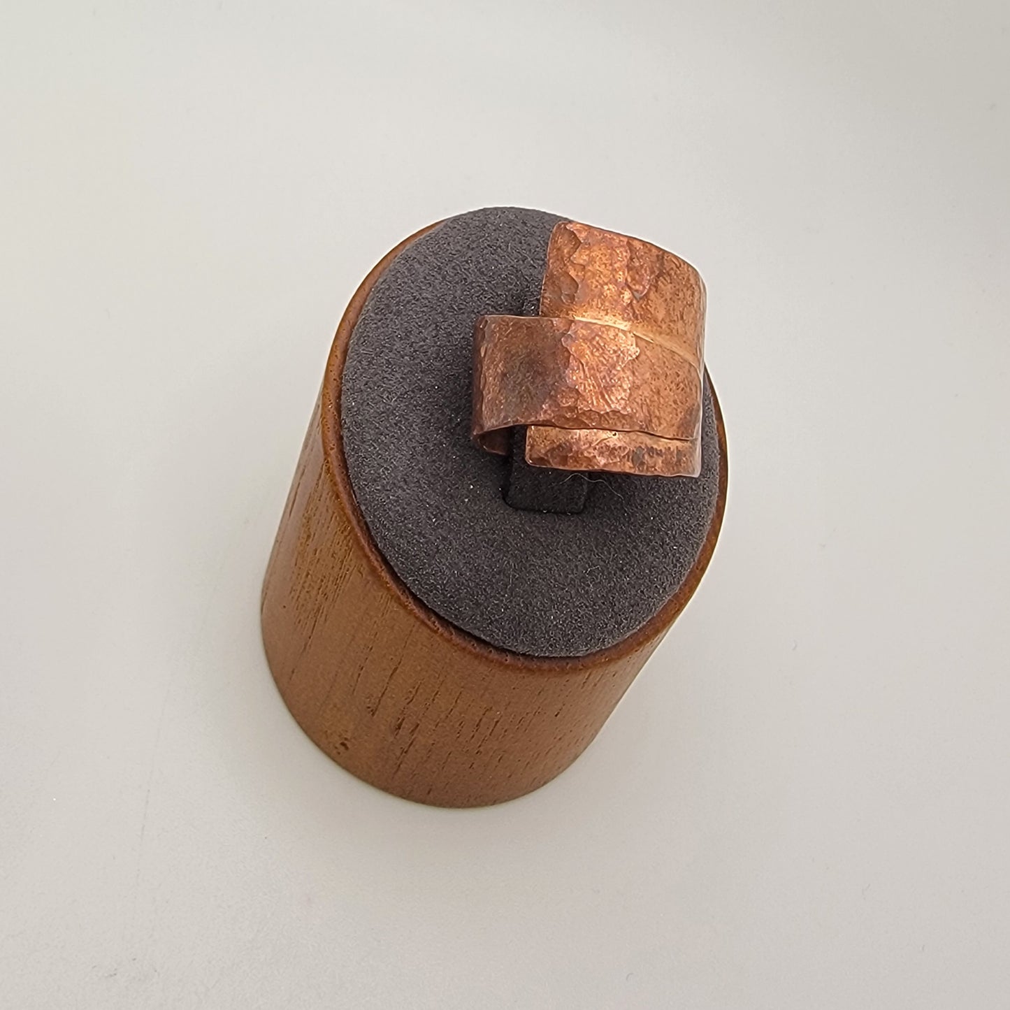 Handmade Hammered Copper Ring, Size 8.5 Wide Band Wrap Ring, Rustic Textured Copper Jewelry, 7th Anniversary Gift