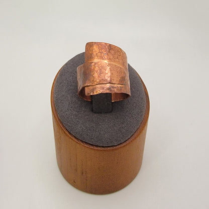 Handmade Hammered Copper Ring, Size 8.5 Wide Band Wrap Ring, Rustic Textured Copper Jewelry, 7th Anniversary Gift