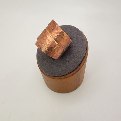 Handmade Hammered Copper Ring, Size 8.5 Wide Band Wrap Ring, Rustic Textured Copper Jewelry, 7th Anniversary Gift