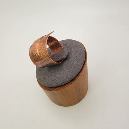 Handmade Hammered Copper Ring, Size 8.5 Wide Band Wrap Ring, Rustic Textured Copper Jewelry, 7th Anniversary Gift